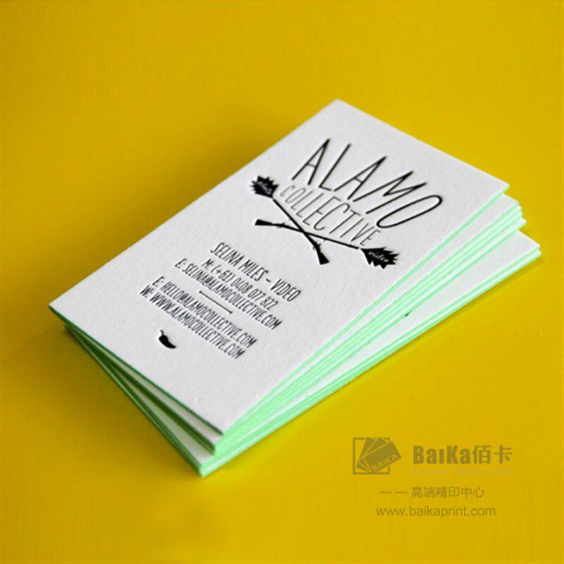 超厚棉纸压印名片印刷压凹压痕凹印边缘擦色制作压痕名片高端设计