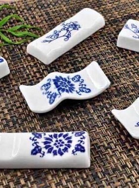 新品家用酒店复古青花瓷筷架架下创意陶瓷创筷子釉筷枕筷托63538