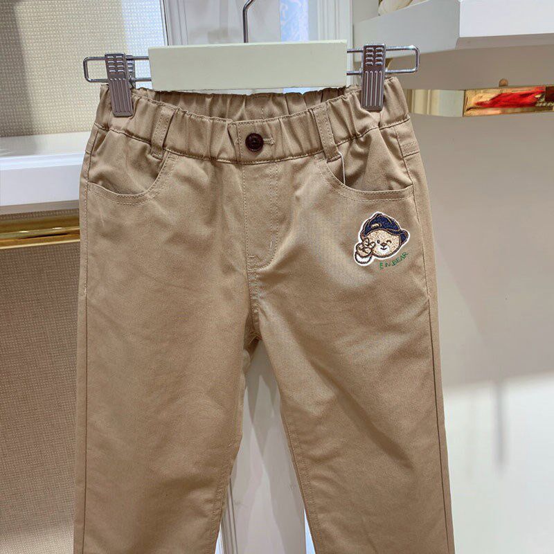 男童休闲纯棉春秋长裤梭织卡其色裤子中大童洋气直筒裤