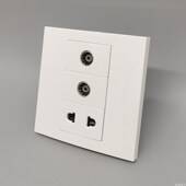 86型二孔电源2个电视闭路插座二眼插10A2孔插座带TV口有线面板