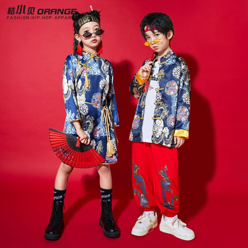 儿童国学表演服小学生合唱服女童中国风旗袍啦啦队演出服男童唐装