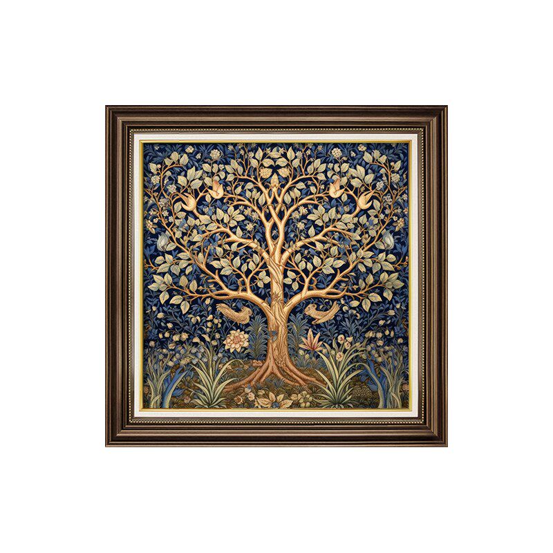 美式玄关装饰画幸福树复古油画餐厅发财树挂画走廊过道壁画高级感