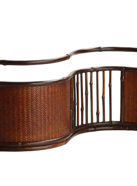 紫竹大漆曲面小屏风桌面竹编栅栏围栏隔断竹制茶道装饰布景摆件