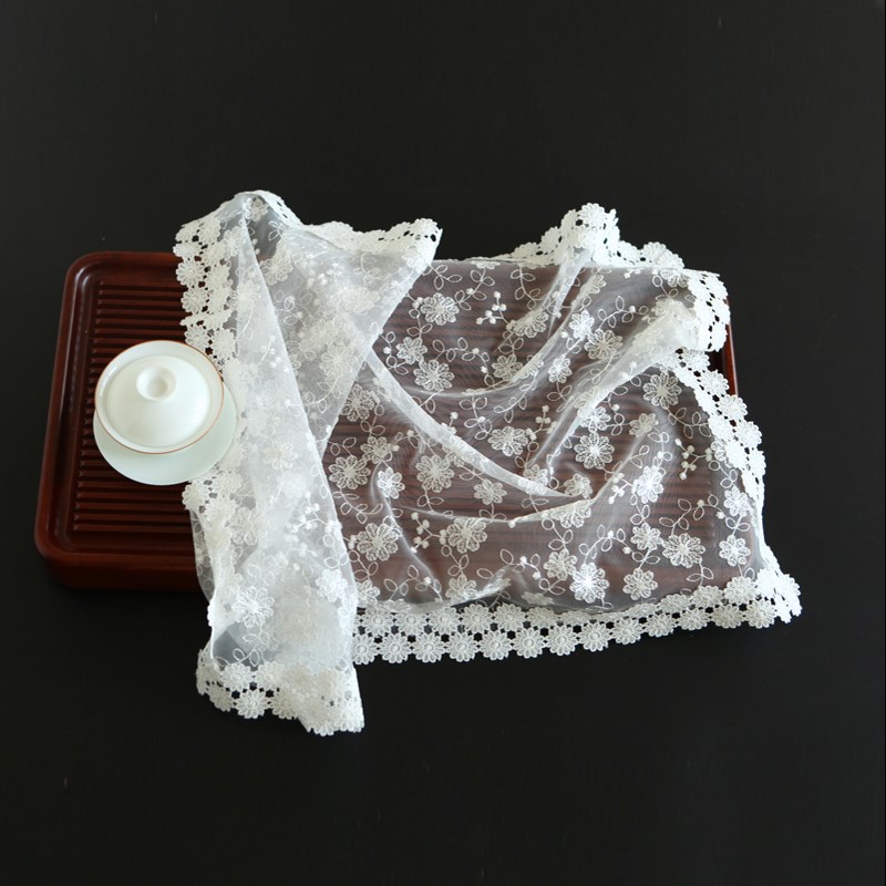 唯米99蕾丝家用防尘罩茶台茶具茶托盘长方形防灰尘遮盖巾茶海盖布