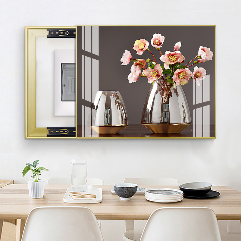 花瓶电表箱装饰画客厅北欧风格背景墙遮挡壁画轻奢晶瓷镶钻挂画图片