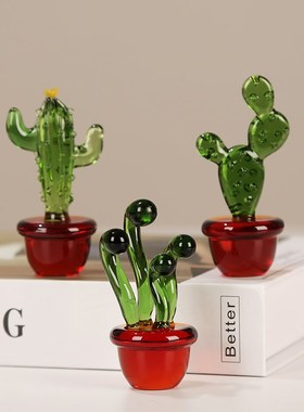 手工琉璃多肉盆栽水晶简约小摆件客厅儿童房玄关样板房博古架装饰