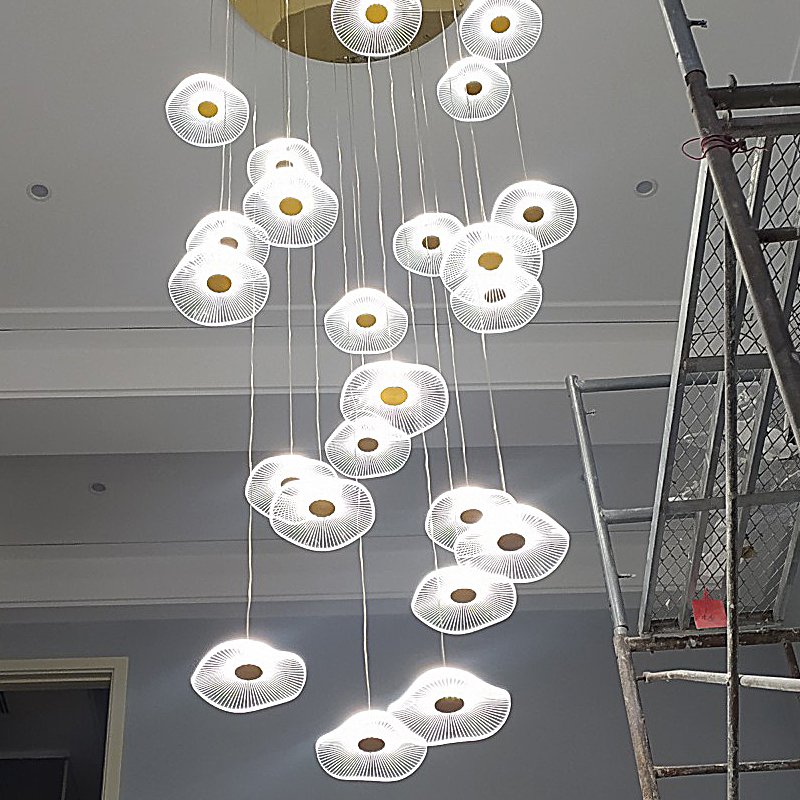 别墅复式楼客厅大吊灯新中式创意荷叶loft公寓餐厅灯茶室沙盘吊灯