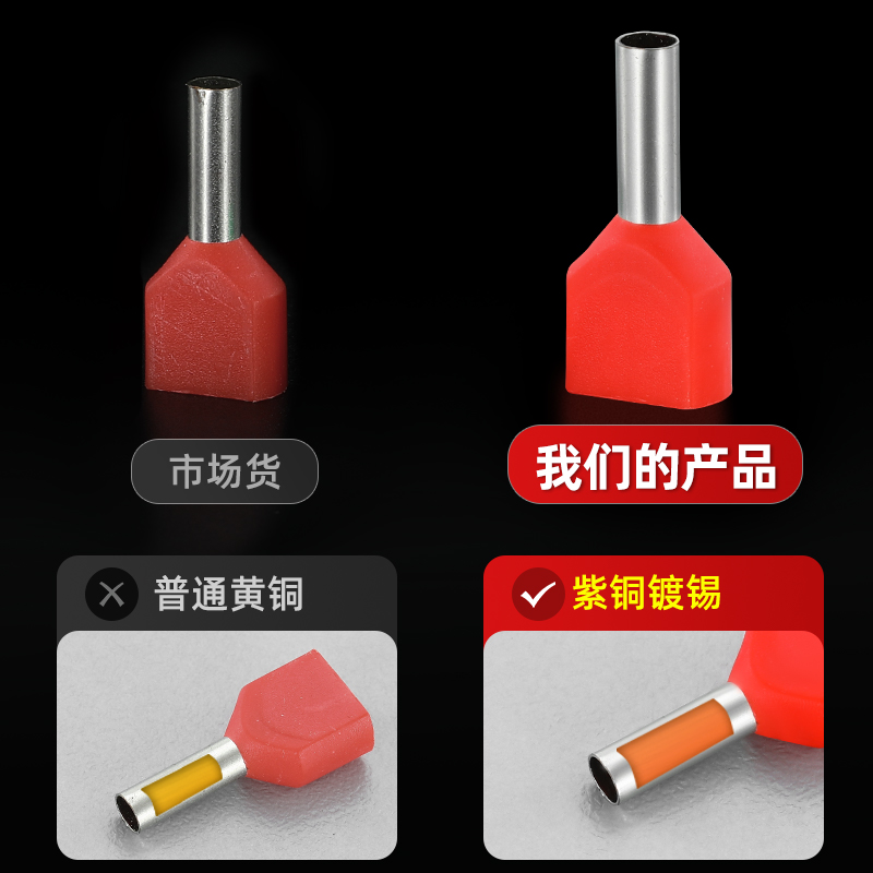 管型预绝缘端子TE7508双线欧式针型管状冷压接线端子针形压线铜管