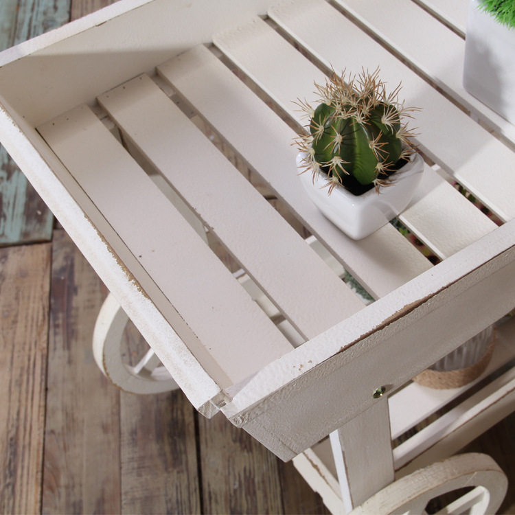 美式乡村花园园艺多肉花架 做旧手推车花房花车 实木橱窗花架摆件