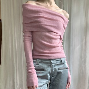 女修身 Common 绝美一字肩针织长袖 0120 小众露肩锁骨上衣