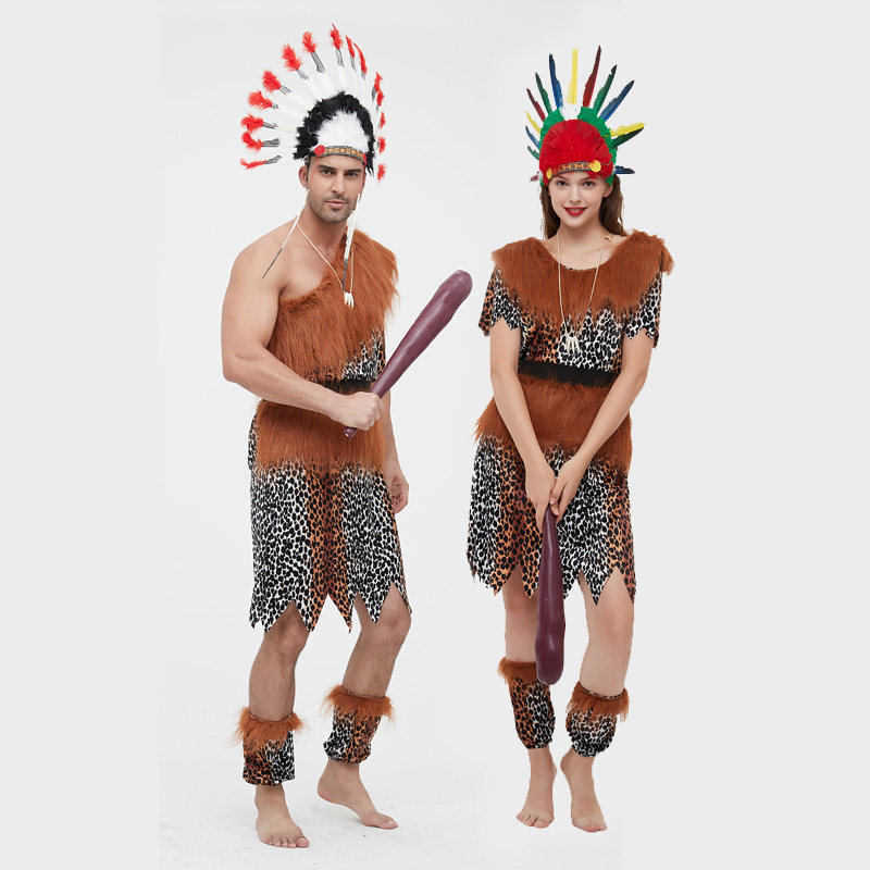 非洲鼓舞蹈服莫西干人服装印第安人演出服非洲民族原始人野人服装