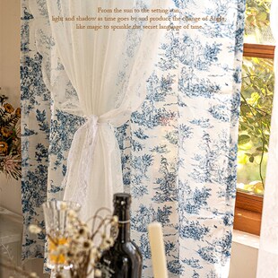 法式复古田园蕾丝纱帘美式乡村飘窗窗帘双层白色洛可可免打孔半帘