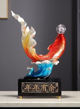 新中式鱼跃龙门高档招财摆件玄关酒柜电视柜家居客厅装饰乔迁礼品