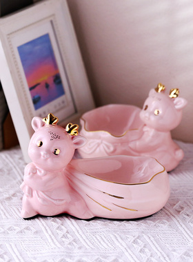 陶瓷小鹿轻奢客厅家居装饰品玄关进门口钥匙收纳摆件家用收纳盒