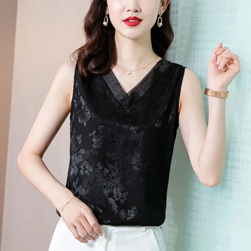 新款V领打底背心女外穿宽松吊带西装内搭妈妈装夏装白色无袖T恤潮