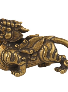 纯黄铜貔貅招财摆件一对家庭客厅财位麒麟家居聚财办公室茶宠