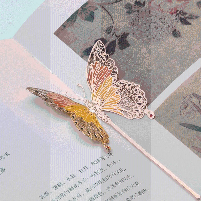 蝴蝶/蜻蜓 立体创意书签 金属黄铜动物昆虫花卉脉络精致艺术礼品