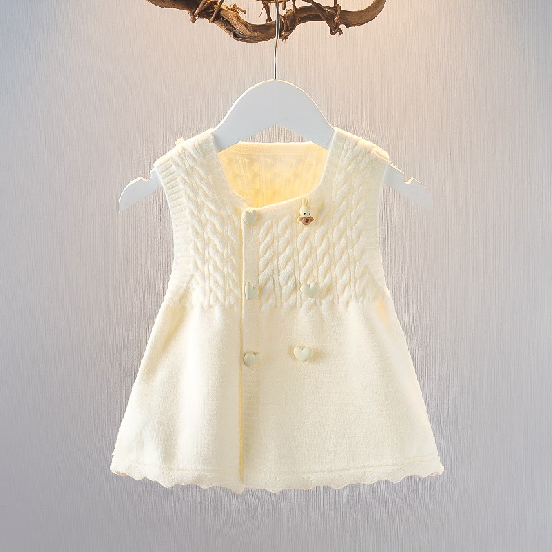 女宝宝秋装马甲裙1-4岁女童无袖针织背心裙双排扣马甲婴幼儿毛衫