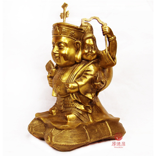 铜三面大黑天财神像摆件 三面财神摆件  八运吉祥铜摆件