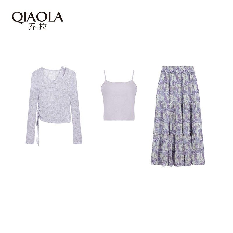乔拉【丁香小曲】绝美初春小套装紫色晕染上衣吊带背心碎花半身裙,女装/女士精品,时尚套装,淘宝优惠券,粉丝福利购,淘宝优惠卷
