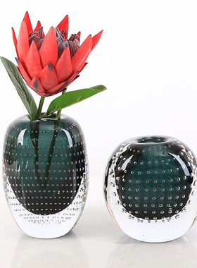 创意轻奢加厚蓝色玻璃花瓶可水培摆件客厅茶几餐桌样板间插花花器