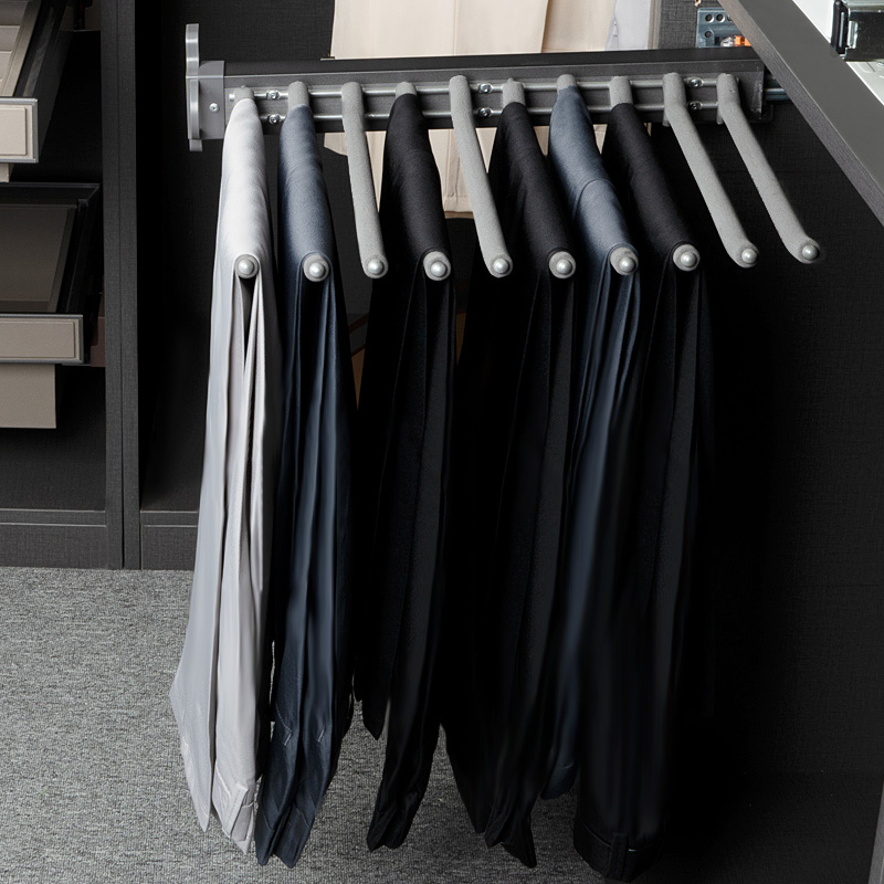 裤架伸缩衣柜家用内置滑轨抽拉式柜内顶侧装防滑拉篮多功能裤抽架