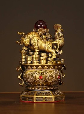 生肖蛇鸡牛吉祥摆设黄铜巳酉丑三合护岁贵人三合金局家居饰品摆件