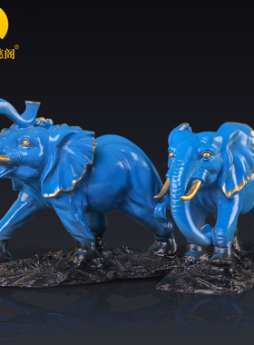 大象摆件一对彩铜铜象客厅家居卧室装饰摆设酒柜结婚开业乔迁礼品