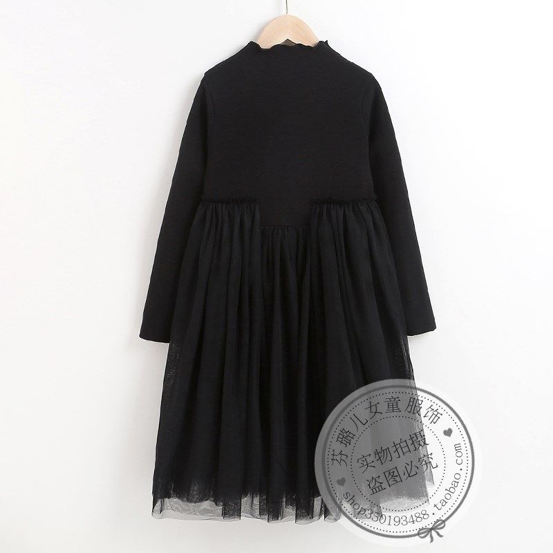 女童春秋装儿童公主裙洋气蓬蓬网纱裙长袖黑色裙子打底连衣裙冬季