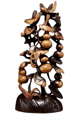 黑檀木雕五福临门葫芦摆件实木家居客厅装饰工艺品乔迁新居送礼品