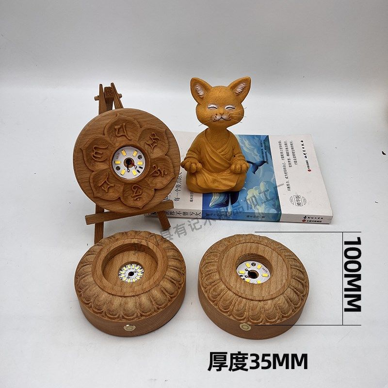 实木发光小夜灯莲花灯创意木质底座led水晶球充电触控冥想灯摆件