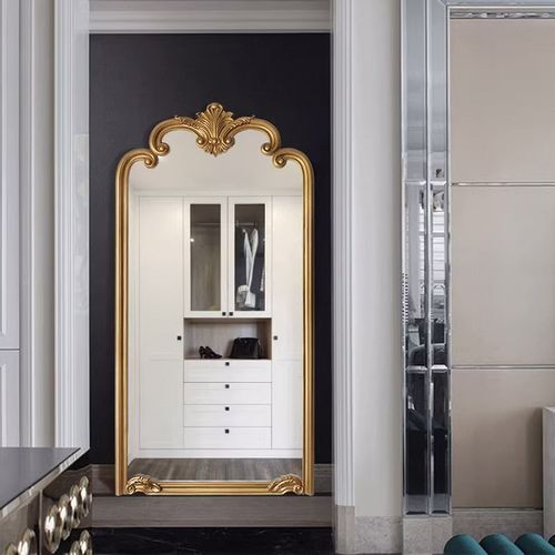 法式复古雕花穿衣镜家用壁挂全身镜欧式贴墙落地镜衣帽间试衣镜子