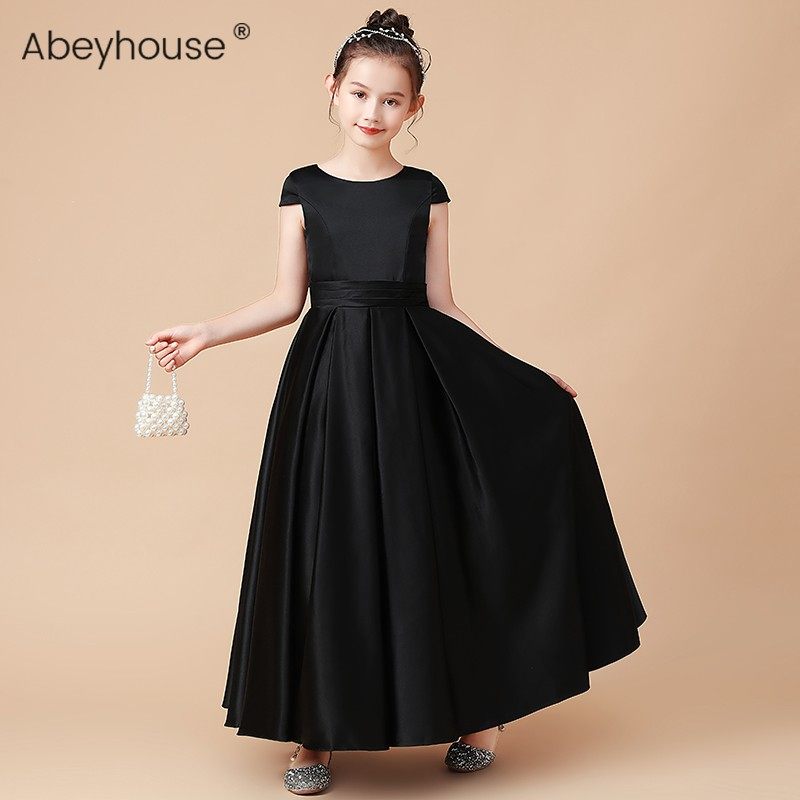 黑色女童礼服钢琴演出服中大童合唱公主裙儿童管乐团大提琴演奏服
