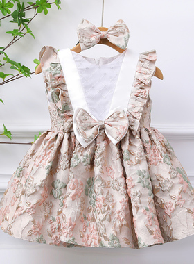 宝宝一周岁礼服女童公主裙生日宴会儿童百天婴儿婚纱碎花连衣裙夏