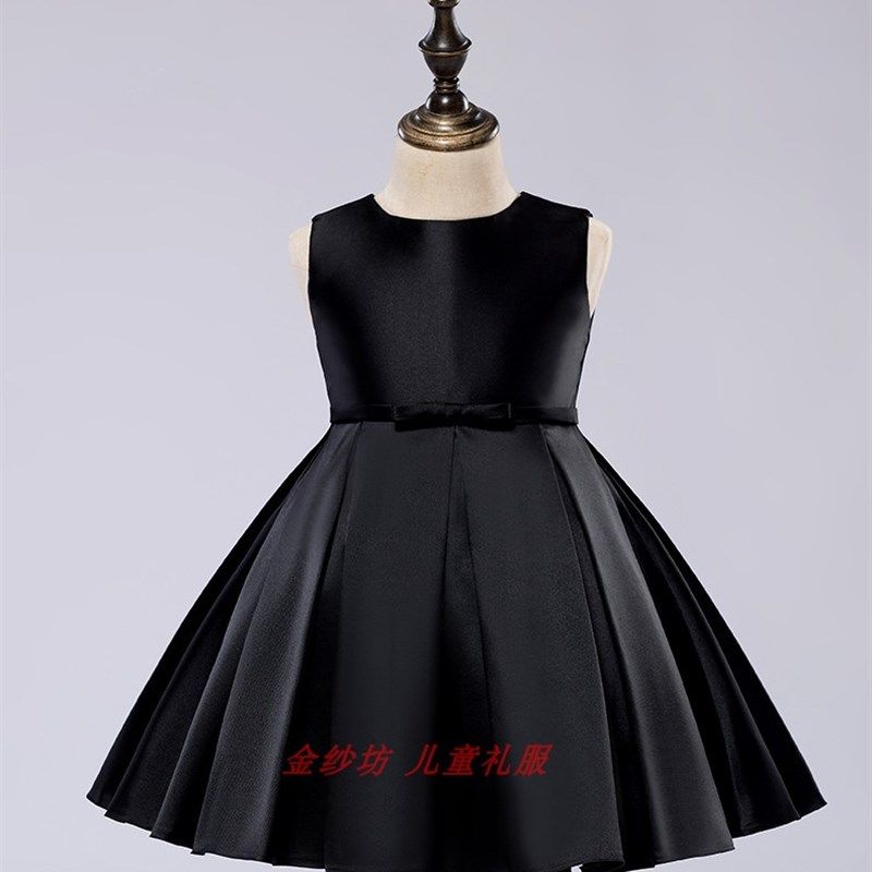 儿童礼服六一花童女童公主裙女钢琴裙黑色短款蓬蓬裙合唱演出服春