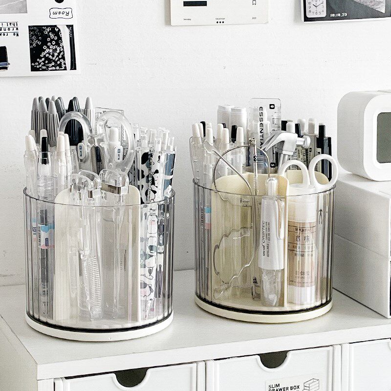 旋转笔筒收纳盒学生桌面男孩女孩文具亚克力大容量简约放笔储物盒