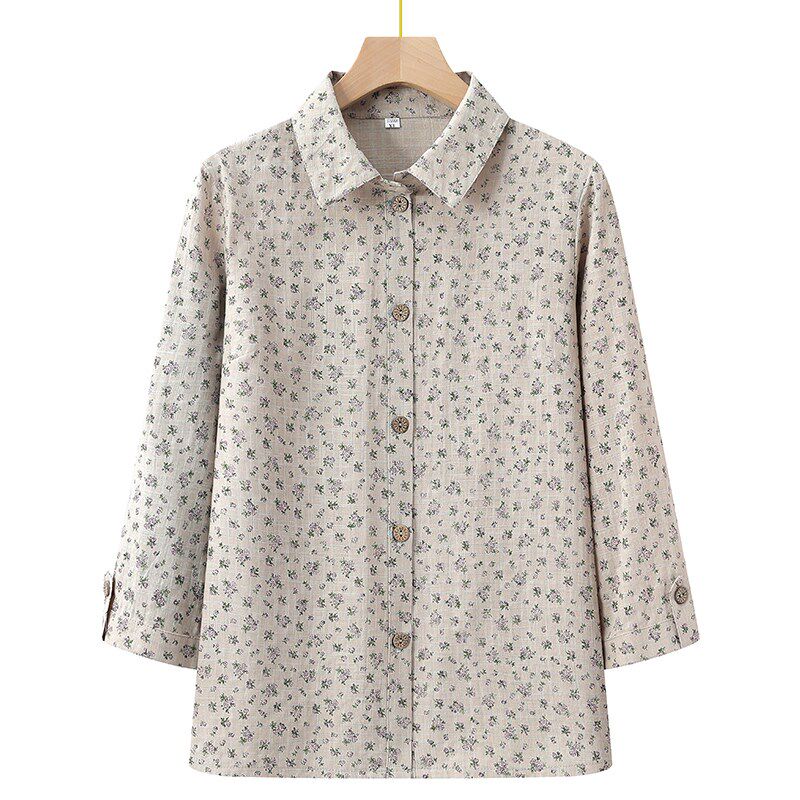 奶奶装春秋纯棉长袖衬衫中老年人夏季女薄款衬衣老太太妈妈上衣服