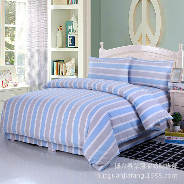 新款纯棉条纹老粗布四件套加密加厚双人床单床上用品不起球包邮