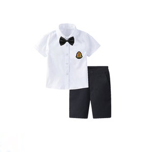 徽章短裤 短袖 幼儿园毕业服 男童白衬衫 中小童白色衬衣演出服套装