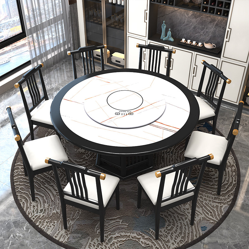 新中式餐桌椅组合高档岩板家用带转盘饭桌小户型6人大理石大圆桌,住宅家具,岩板餐桌,淘宝优惠券,粉丝福利购,淘宝优惠卷