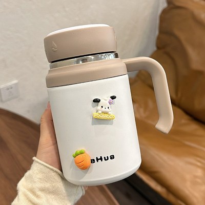 保温杯大容量男女生不锈钢手柄马克杯带茶隔泡茶杯家用办公室水杯