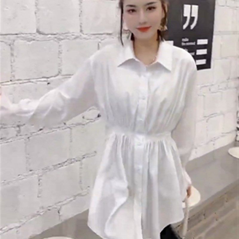 2024春秋新款中长款收腰衬衫女修身显瘦单排扣打底衬衣灯笼袖上衣,女装/女士精品,衬衫,淘宝优惠券,粉丝福利购,淘宝优惠卷