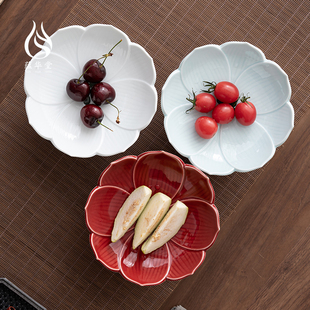 水果托盘干果碟糖果盘 陶瓷茶点盘分体式 可沥水莲花双层果盘 中式