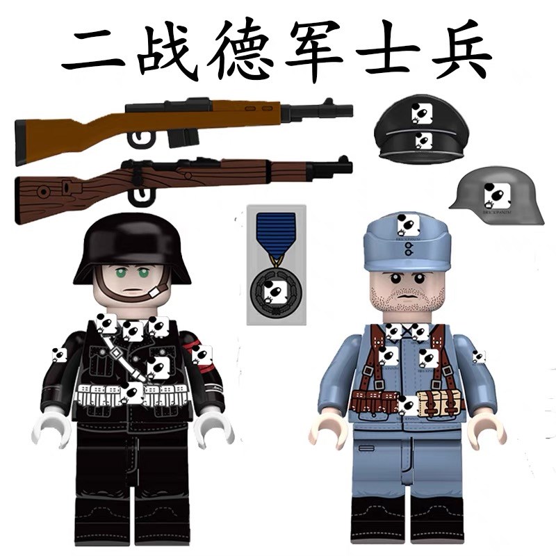 二战德军事战争士兵人仔t空军陆战队炮兵礼兵武器小颗粒拼插积木