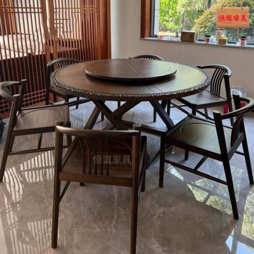 黑檀圆餐桌实木新中式餐椅爱里古夷苏木家具原木餐厅餐台接受定制