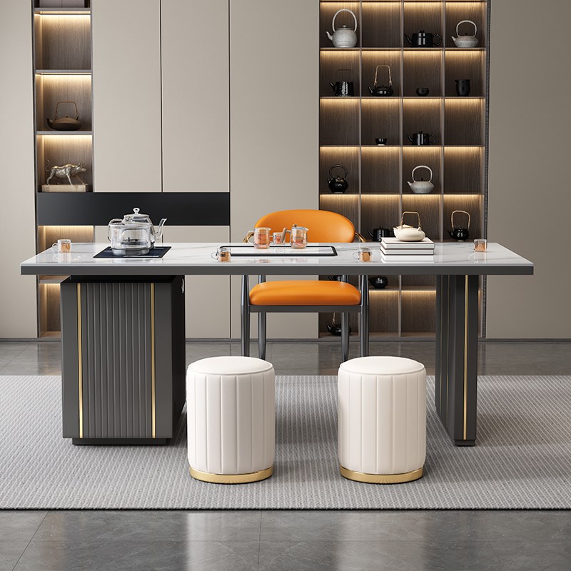 茶桌茶台简约家用泡茶桌轻奢现代高级感客厅办公室岩板茶桌椅组合