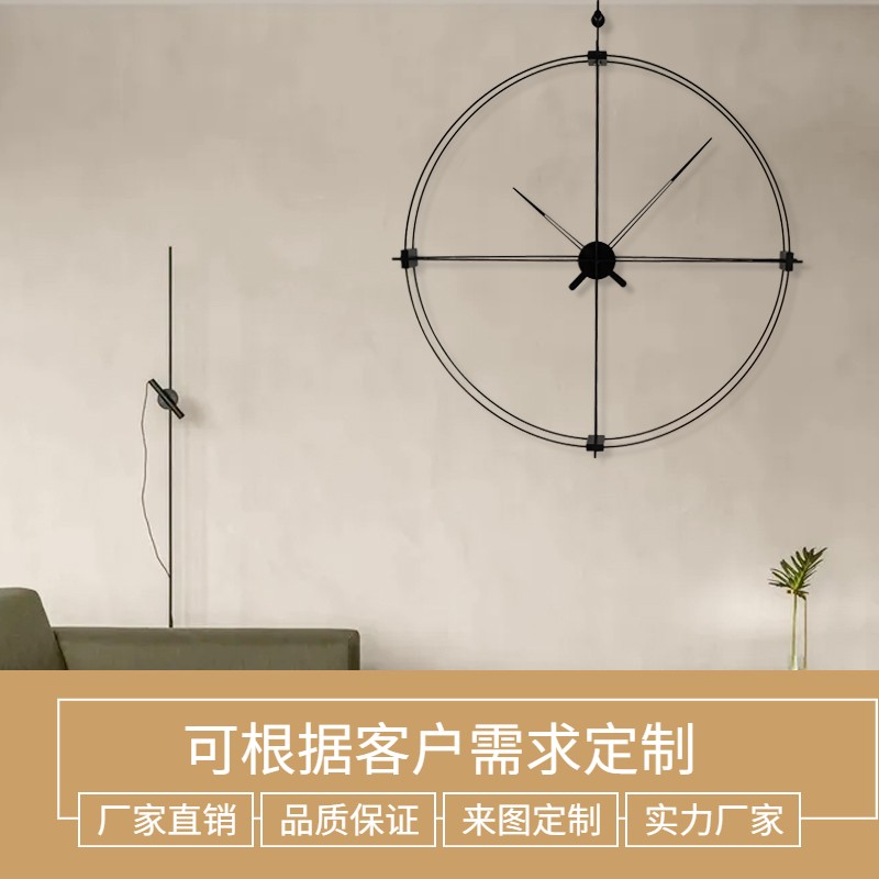 极简大指针挂钟客厅家用时尚轻奢装饰实木挂墙表西班牙静音石英钟