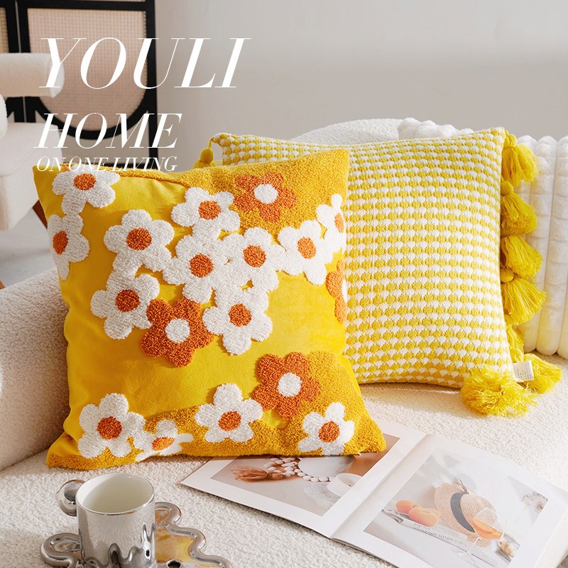 奶油色南瓜客厅沙发抱枕套花朵床上飘窗卡通少女靠枕床头靠垫含芯