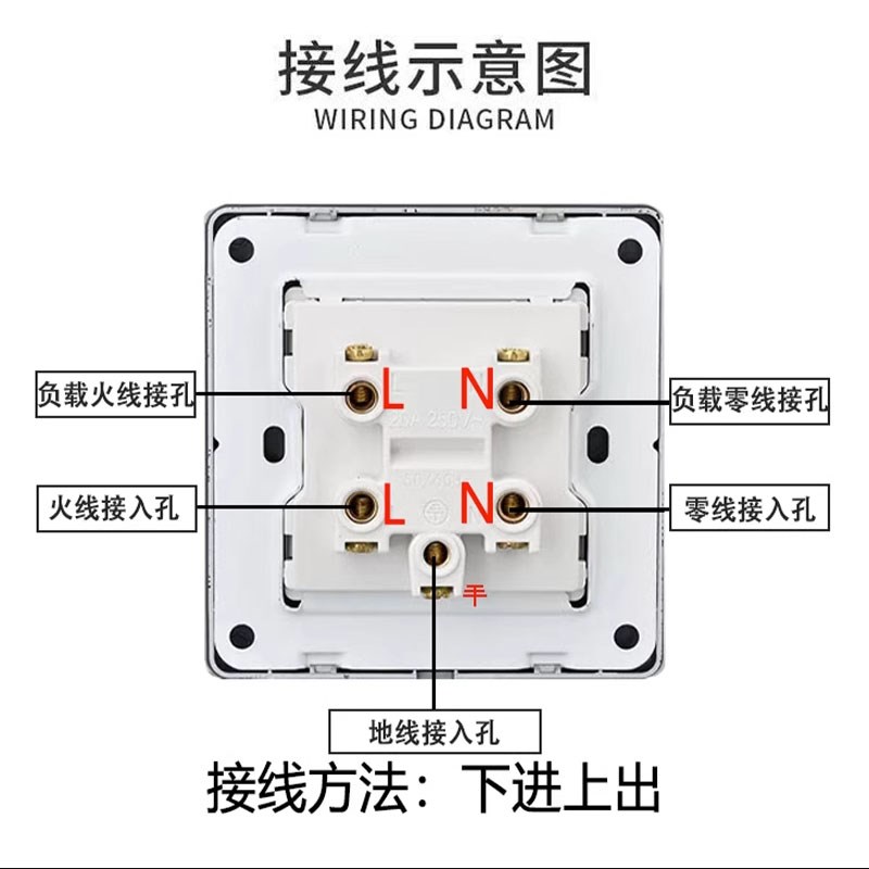 86型45A灯曲架开关大功率250V空调热水器开关双断零火线双极开关
