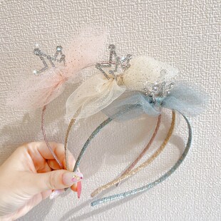 韩国儿童头箍小公主水钻皇冠发箍女童小女孩压发蕾丝蝴蝶结细发卡